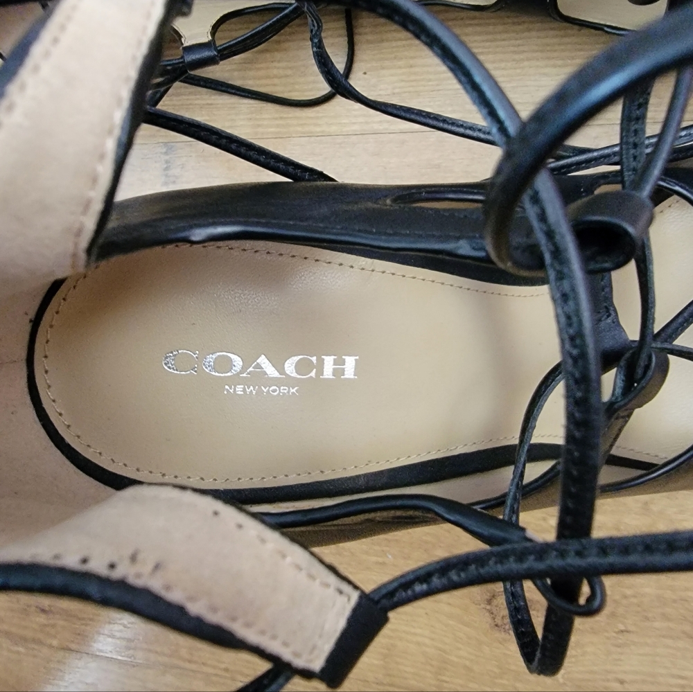 COACH Kira Lace-Up Black Leather Heels - Picture 9 of 14